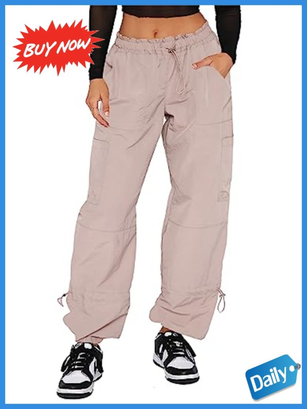 100% Nylon Parachute Cargo Pants Baggy Y2K Streetwear Wide Leg